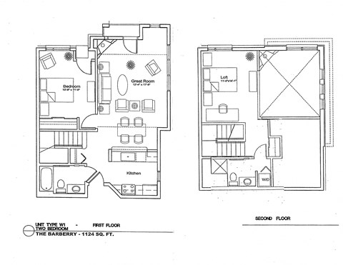 Floor plan for 1 bed, 1 bath, 1124 sqft